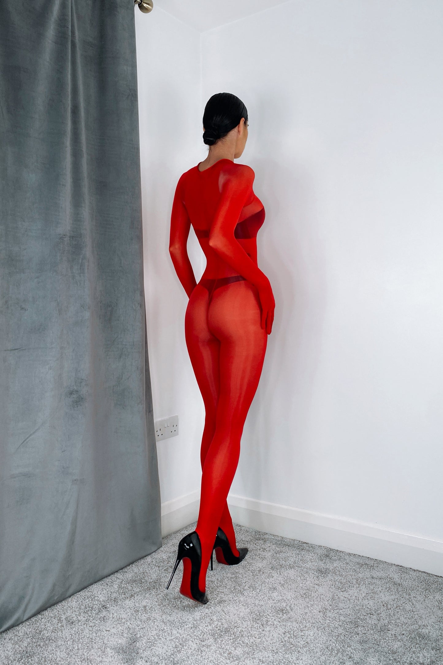 Red Glossy 8D Bodystocking with Gloves
