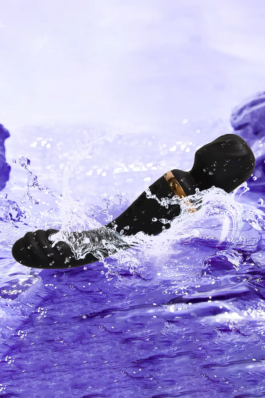 Black waterproof 2 in 1 rechargeable magic wand personal massager