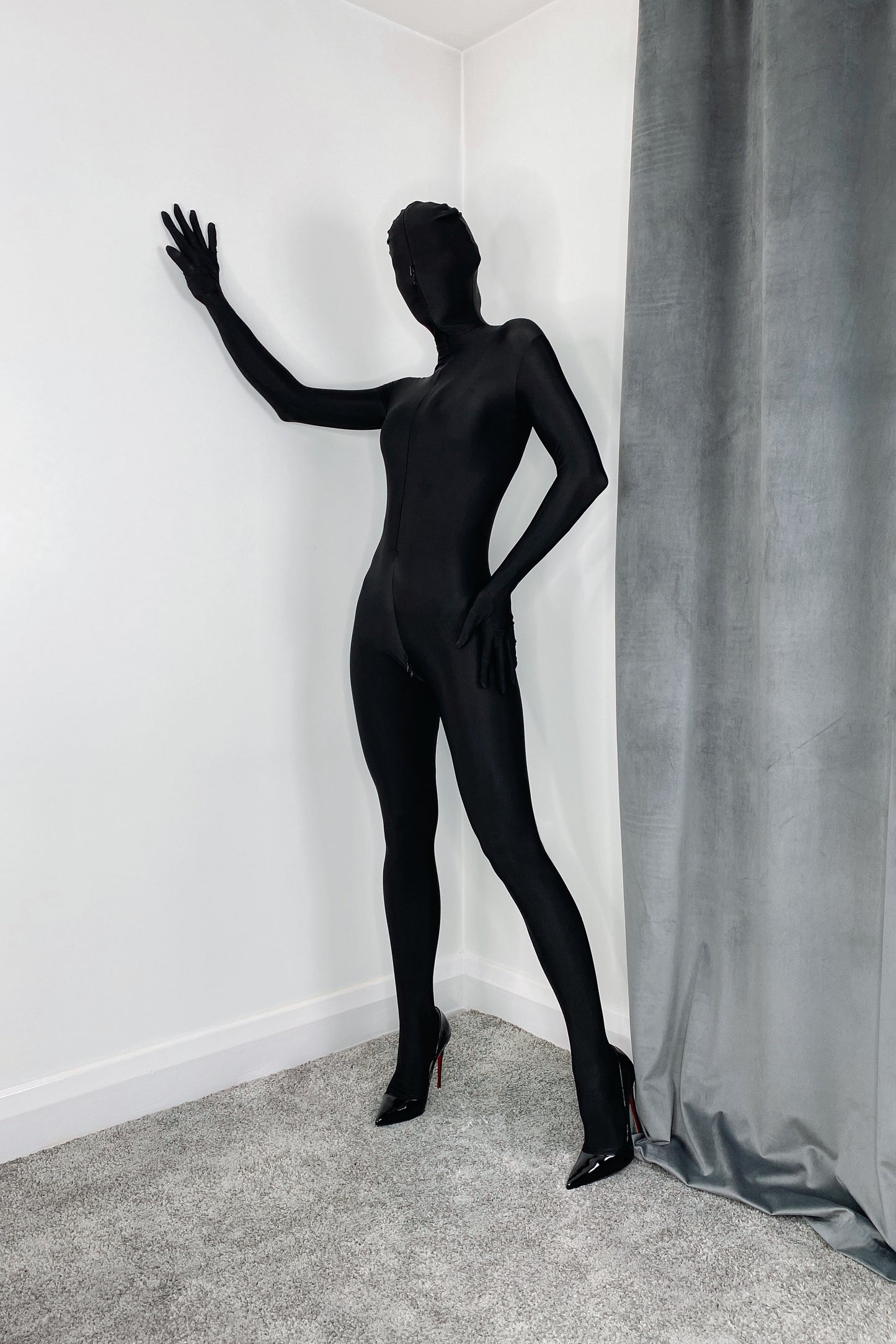 Black Full Wrap Spandex Bodystocking With Gloves