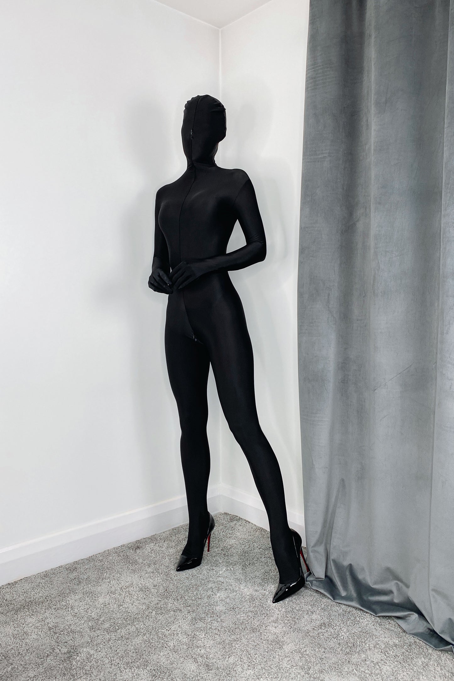 Black Full Wrap Spandex Bodystocking With Gloves