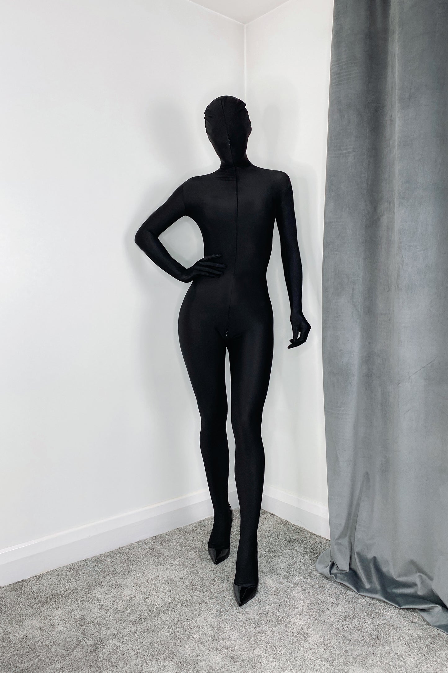Black Full Wrap Spandex Bodystocking With Gloves