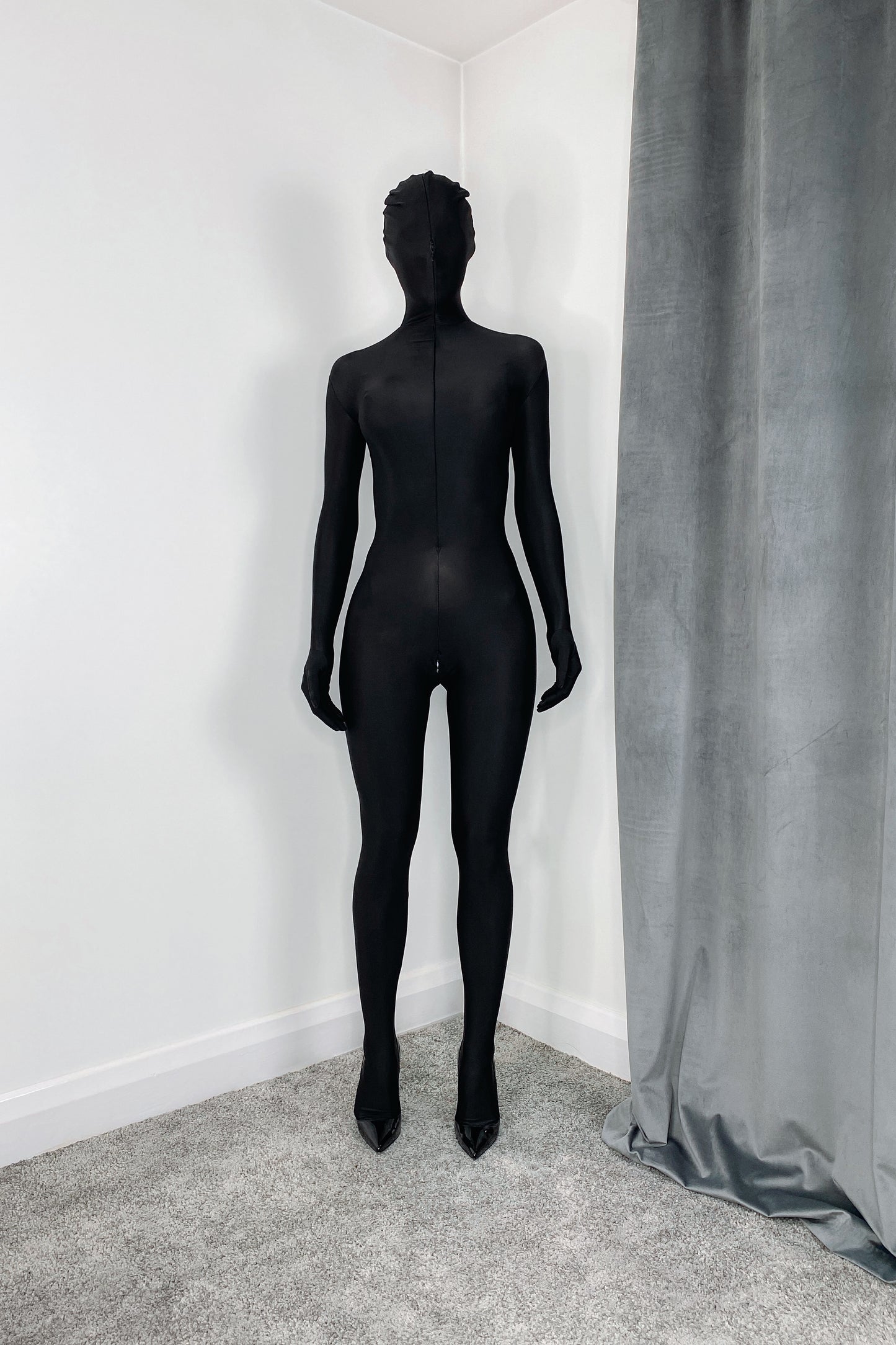Black Full Wrap Spandex Bodystocking With Gloves