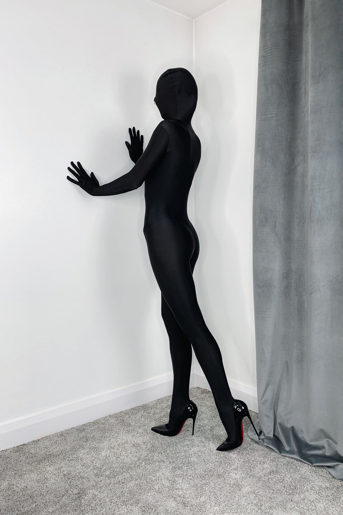 Black Full Wrap Spandex Bodystocking With Gloves