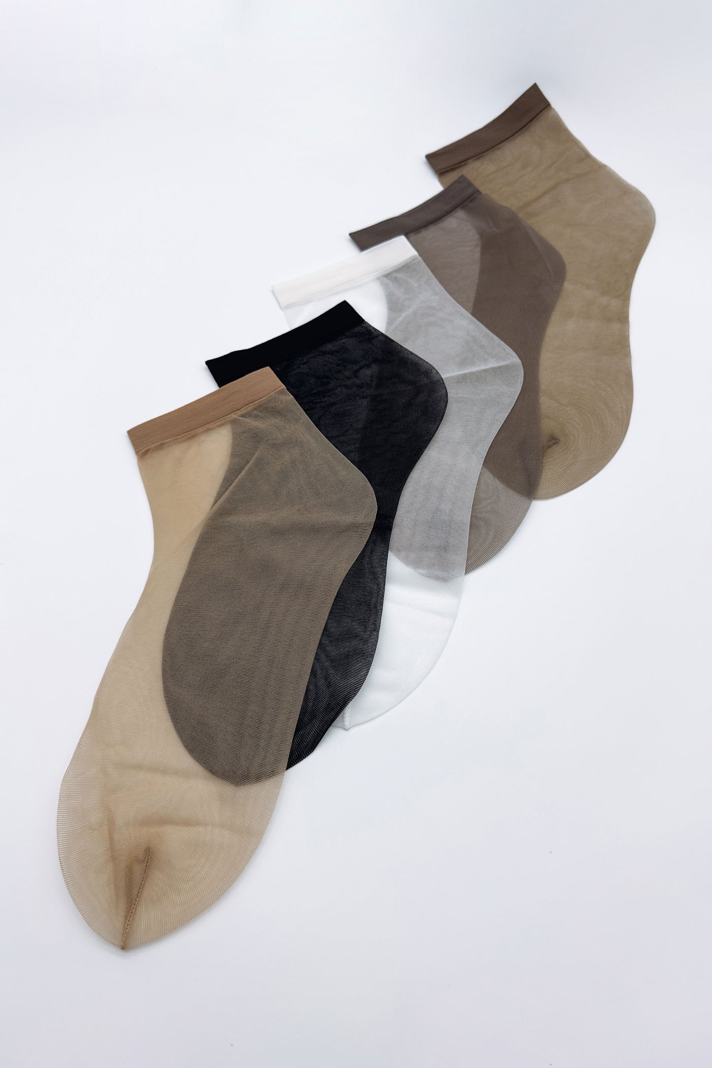 Assorted nylon ankle socks in classic colors – grey, black, coffee, tan and white