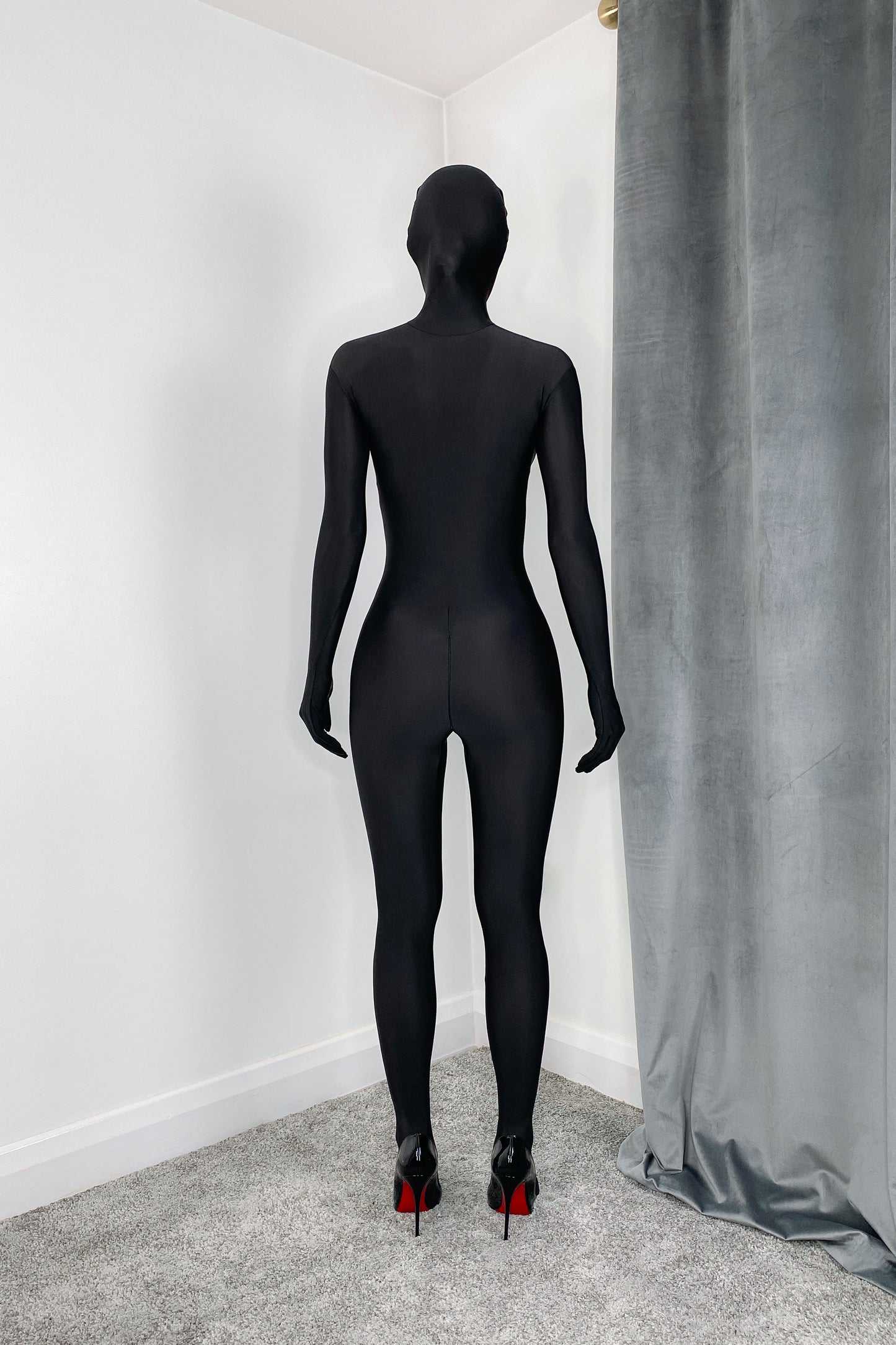 Black Full Wrap Spandex Bodystocking With Gloves