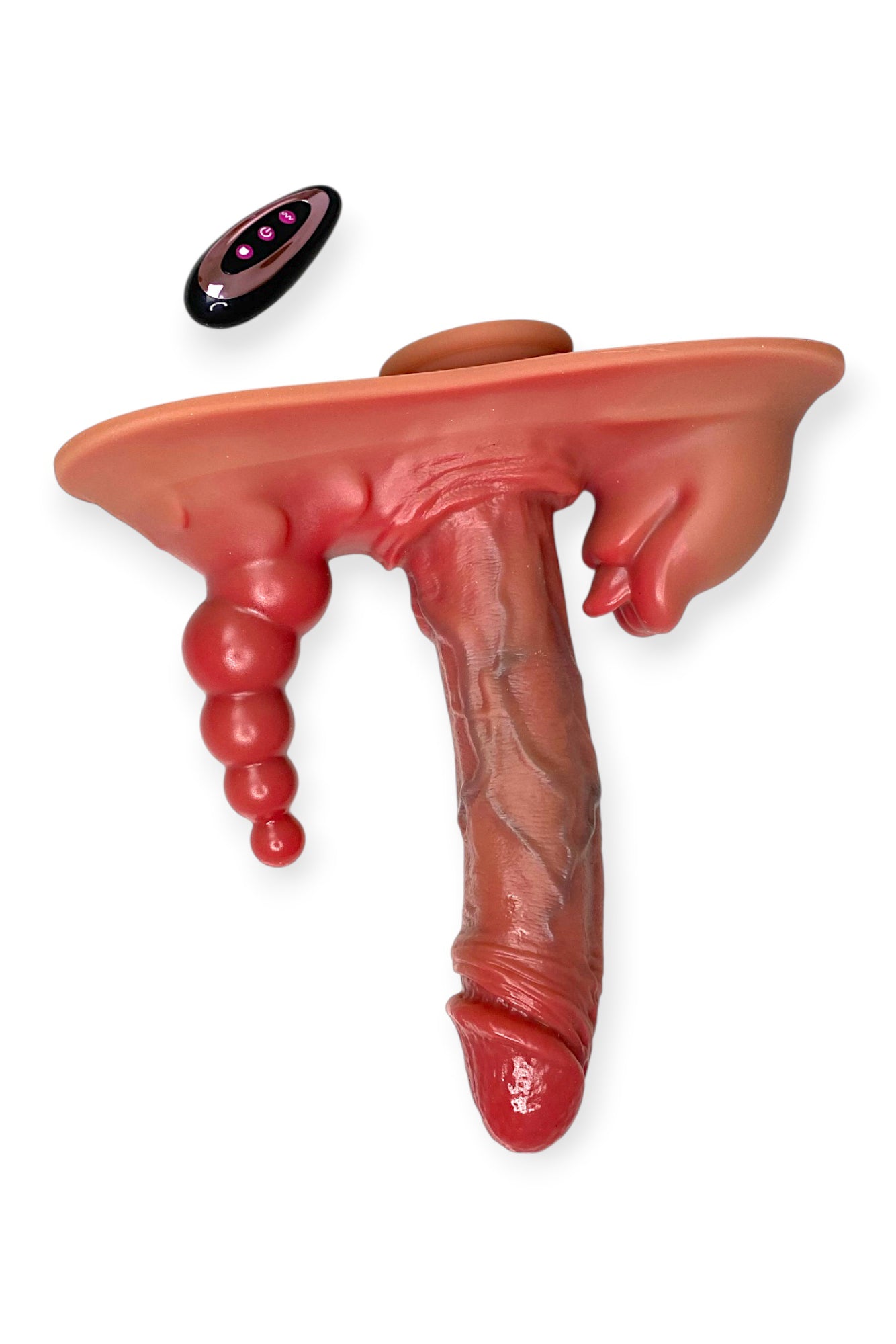 3-in-1 silicone pleasure toy with thrusting function and vibrating lips