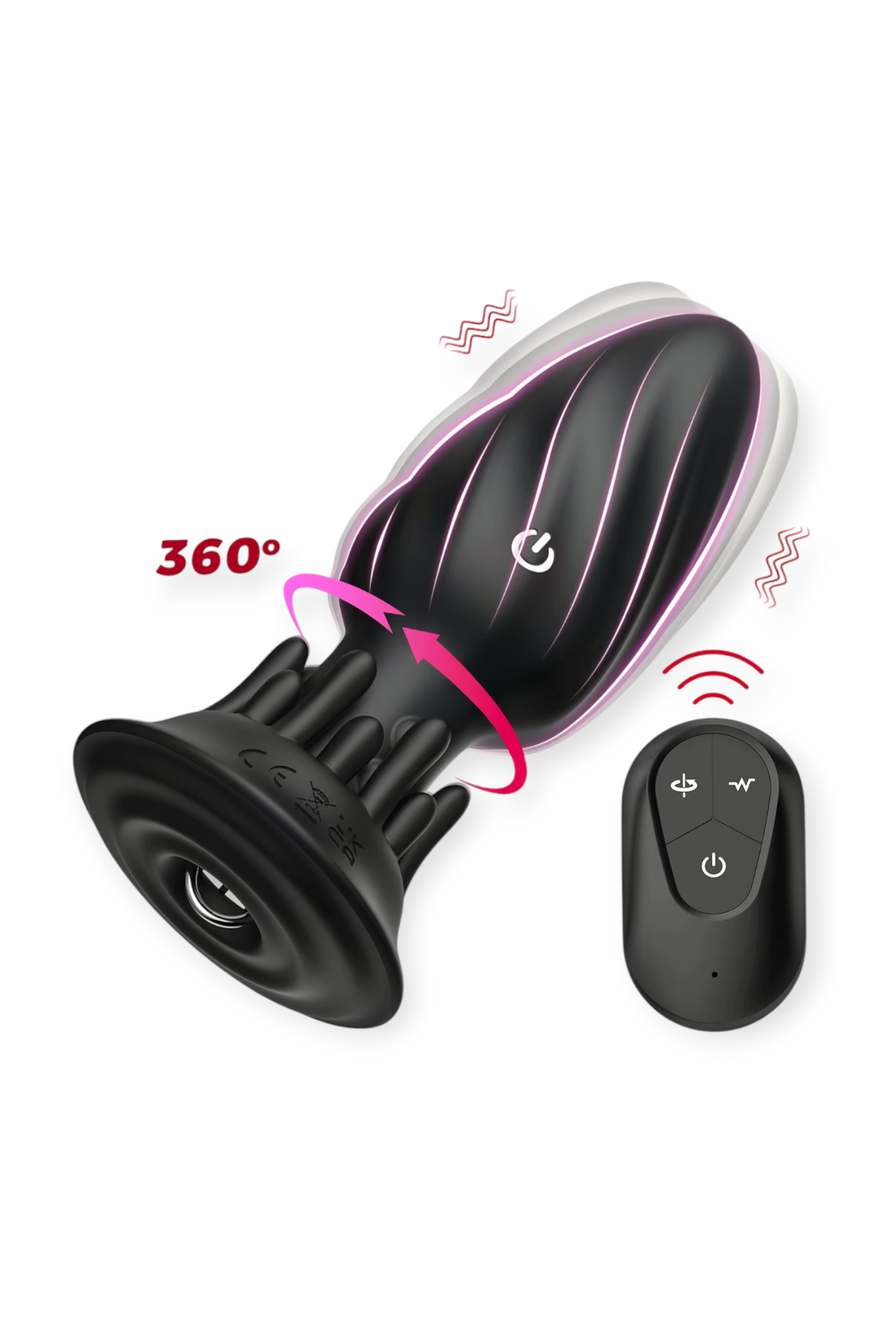 360 Rotating Butt Plug with Massage Ring Remote Control Waterproof Silicone
