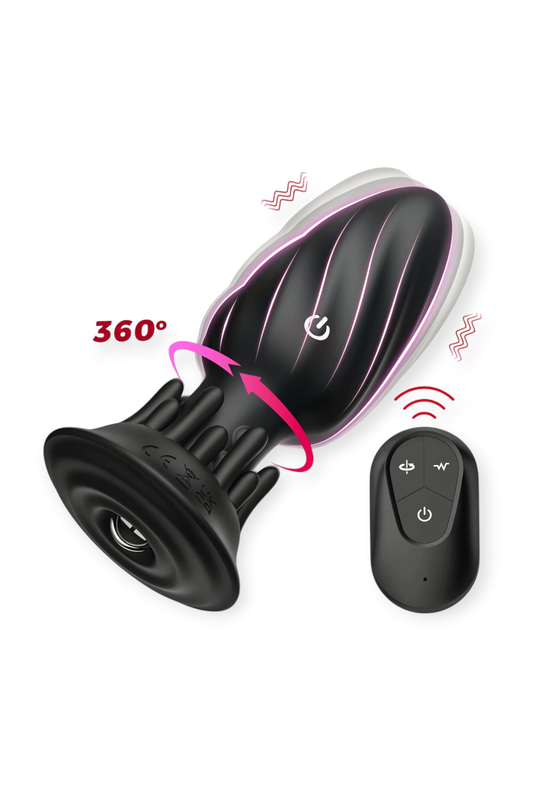 360 Rotating Butt Plug with Massage Ring Remote Control Waterproof Silicone