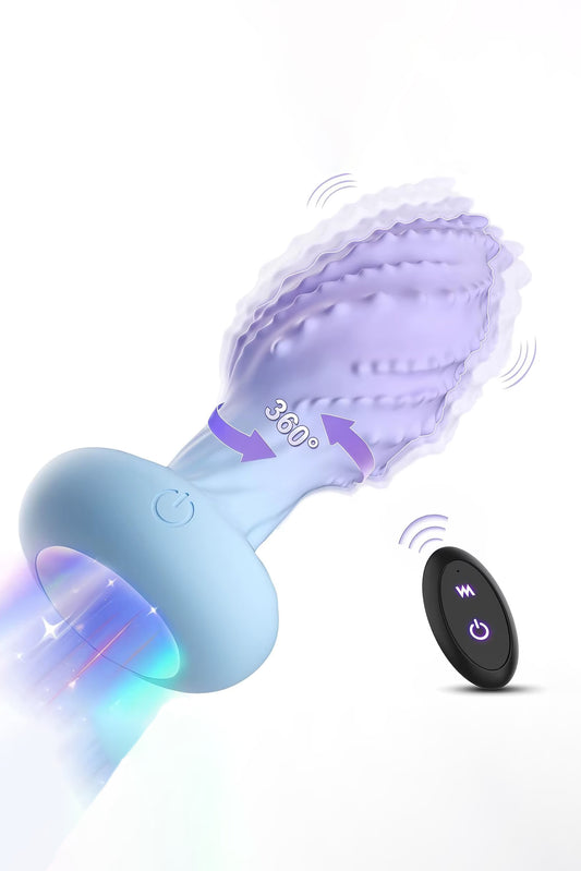 360 rotating led light up butt plug anal toy with texture and remote control