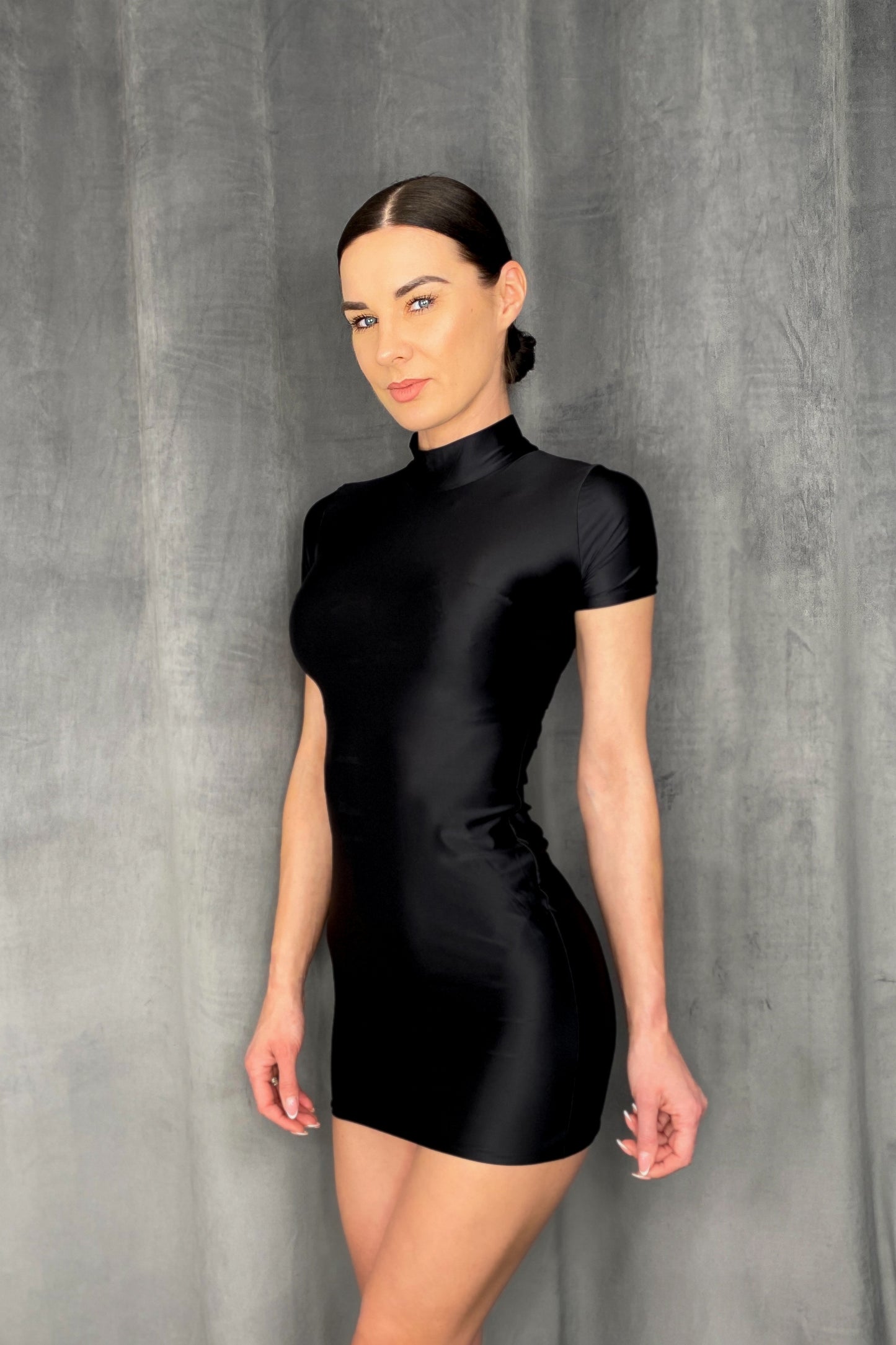 Harley Black Spandex Short Sleeve Bodycon Mini Dress