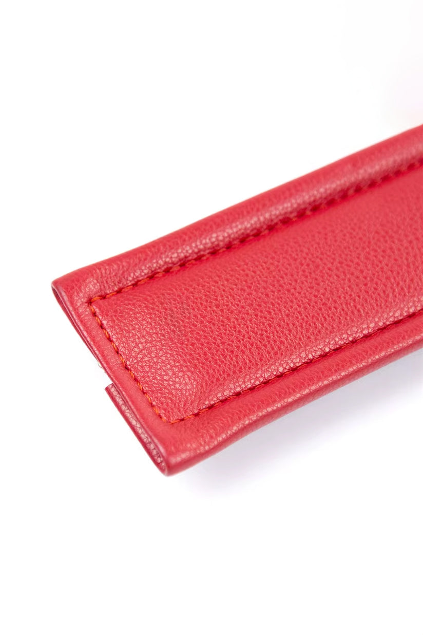 Black Faux Leather Collar with Red Lining Close Up