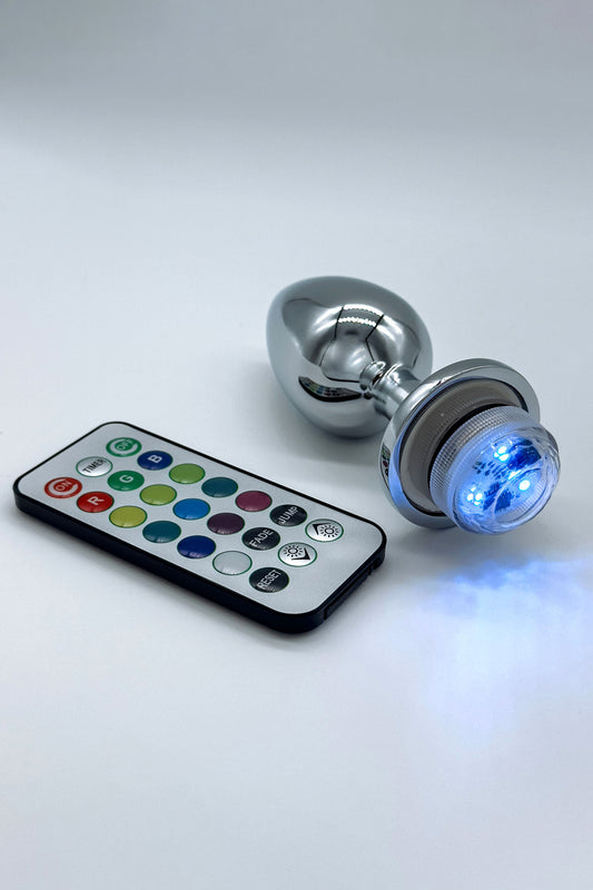 Stainless steel flashing lights butt plug with remote control