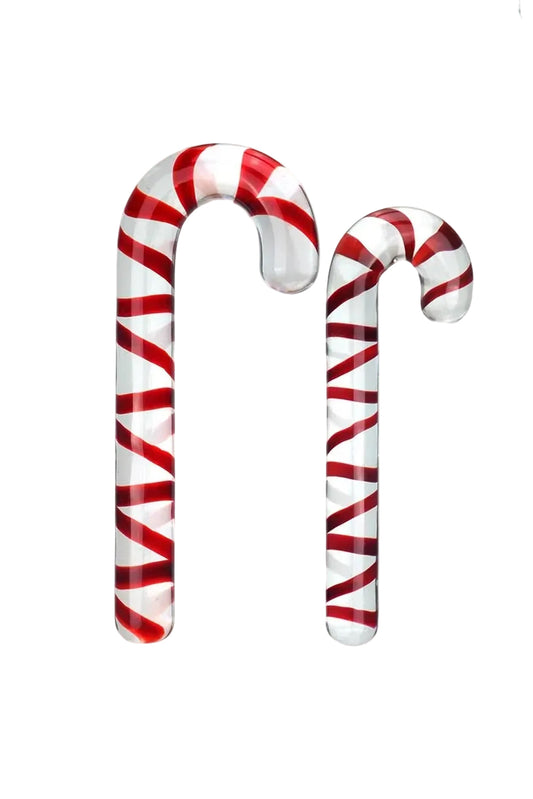 Candy Cane Glass Dildo in medium and large sizes