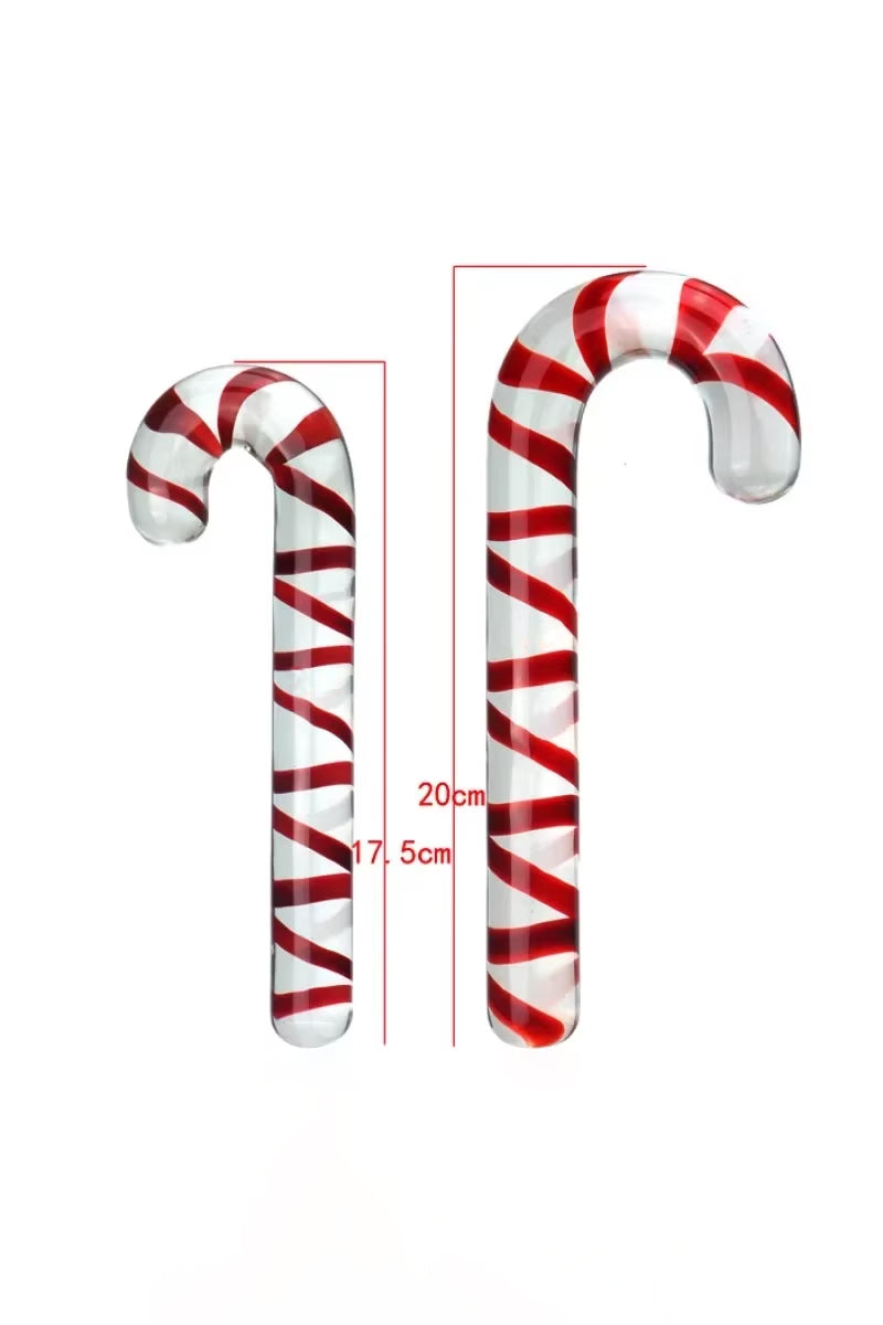 Candy Cane Glass Dildo size comparison in two sizes