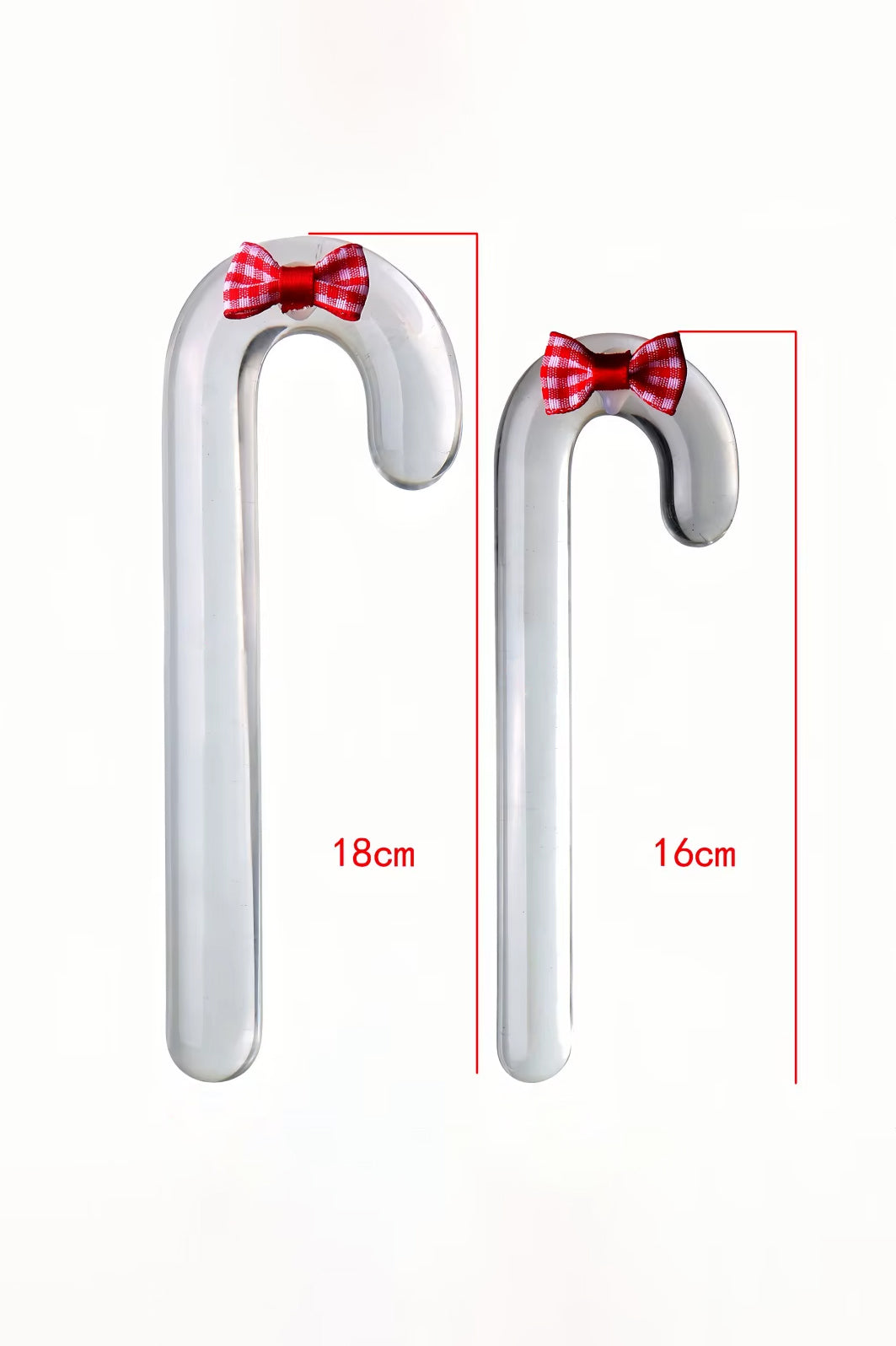 Candy Cane Glass Dildo with Bow size measurements