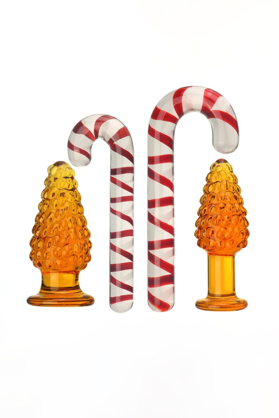 Christmas Tree Glass Butt Plugs with Candy Cane Glass Dildos Sex Toys