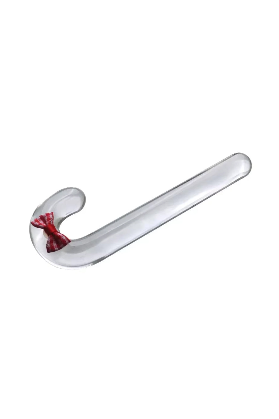 Clear glass dildo with curved candy cane design