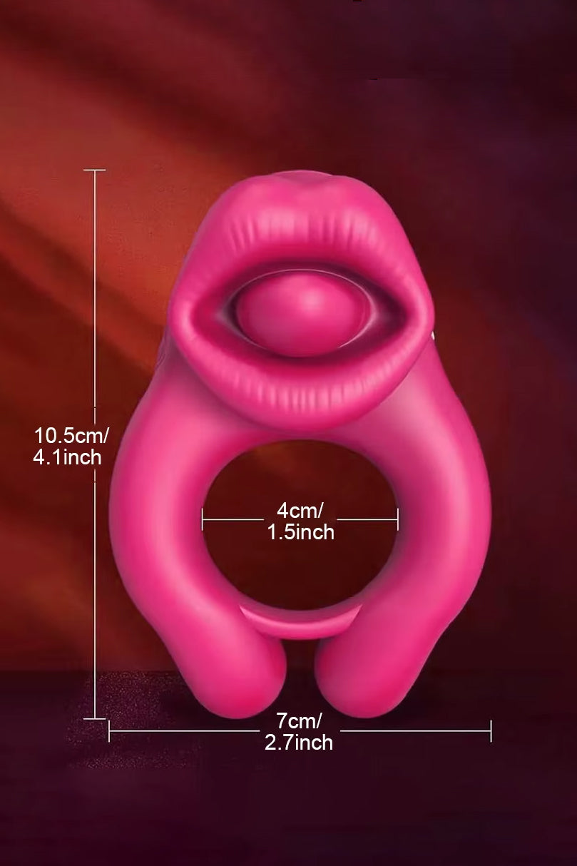 Couples Vibrating Ring with Clitoral Stimulator Lip and Tongue Design – Rechargeable Silicone