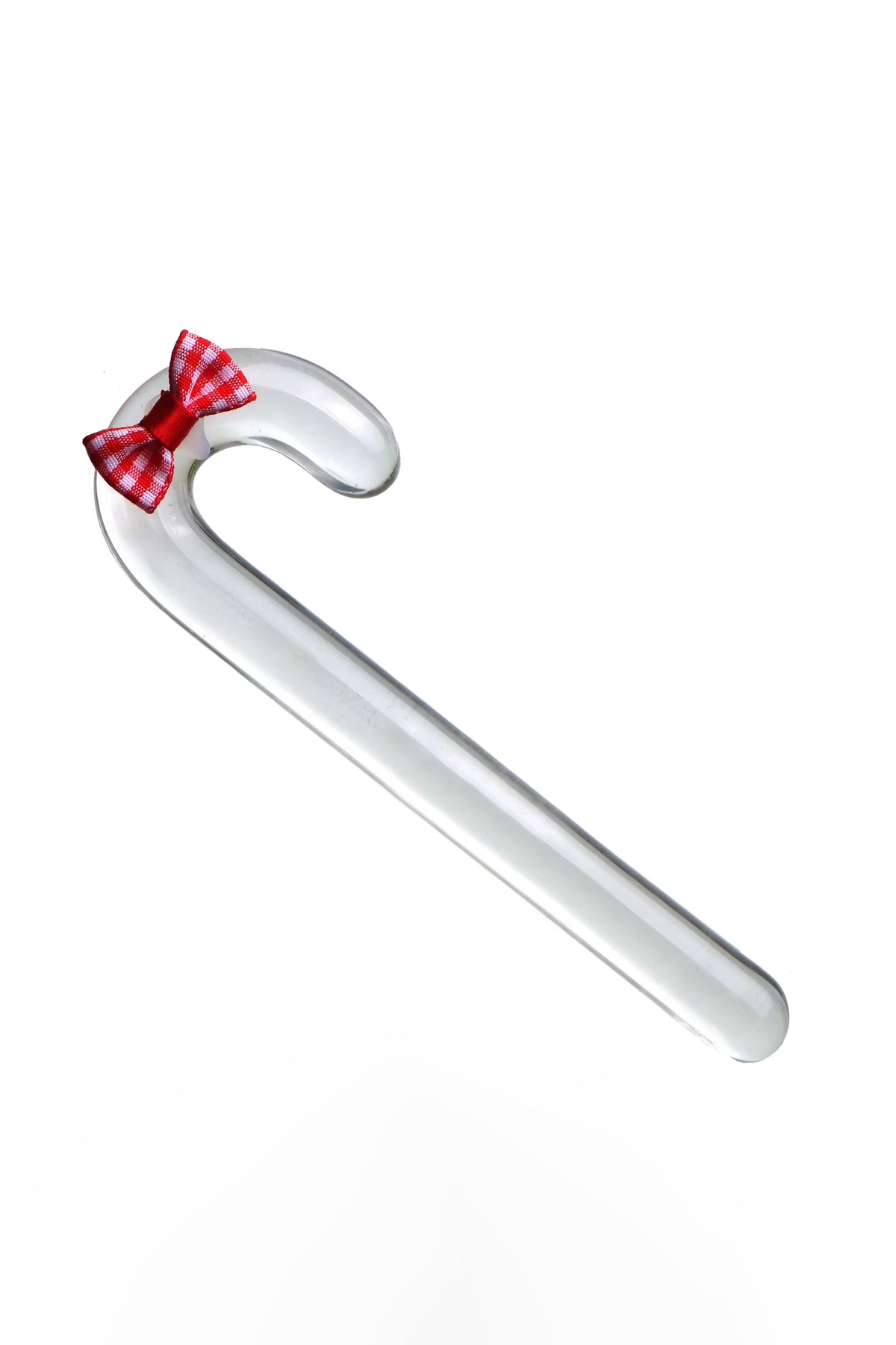 Curved Candy Cane Glass Dildo with red fabric bow