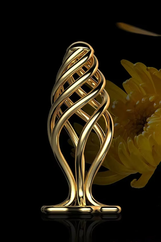 Hollow spiral golden anal plug large size