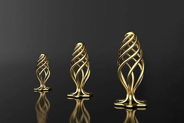 Hollow spiral metal anal plug size comparison