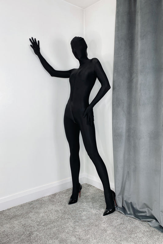 Black Full Wrap Spandex Bodystocking With Gloves
