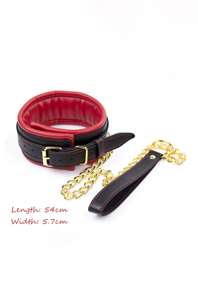 Luxury Faux Leather BDSM Collar with Soft Red Interior