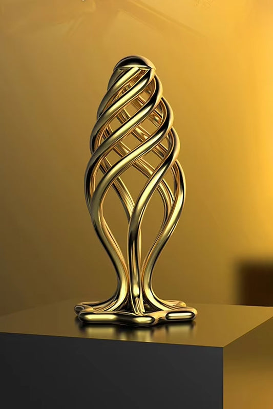 Luxury gold metal hollow anal plug spiral design