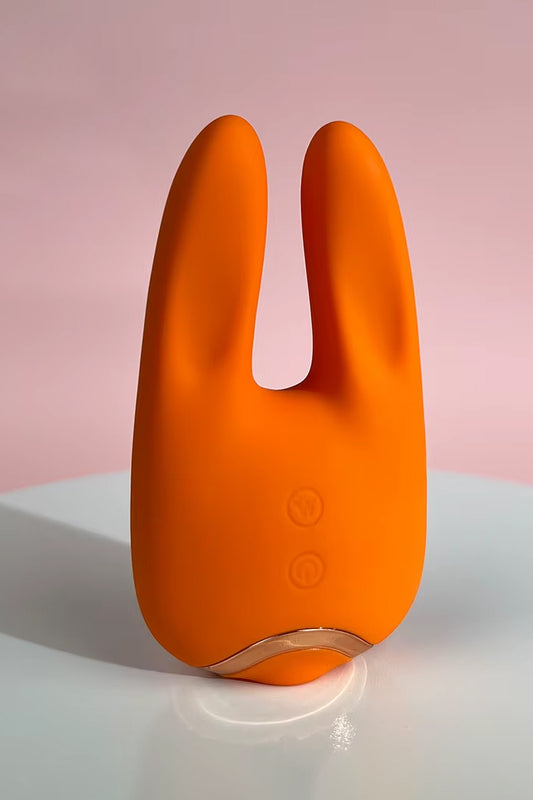 Orange rabbit vibrator with dual stimulation, premium silicone and rechargeable design