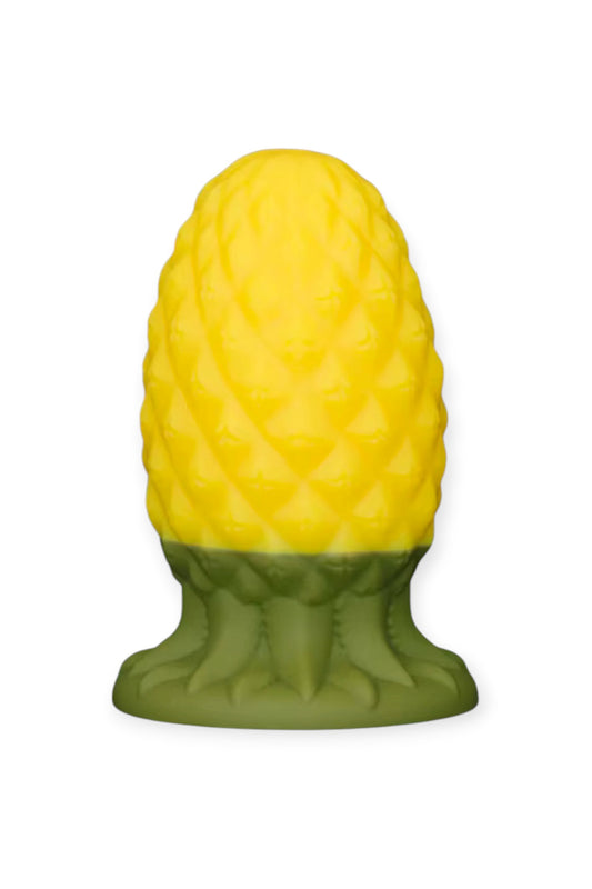 Pineapple silicone butt plug with suction cup base, waterproof body-safe silicone anal training plug for swingers and lifestyle couples
