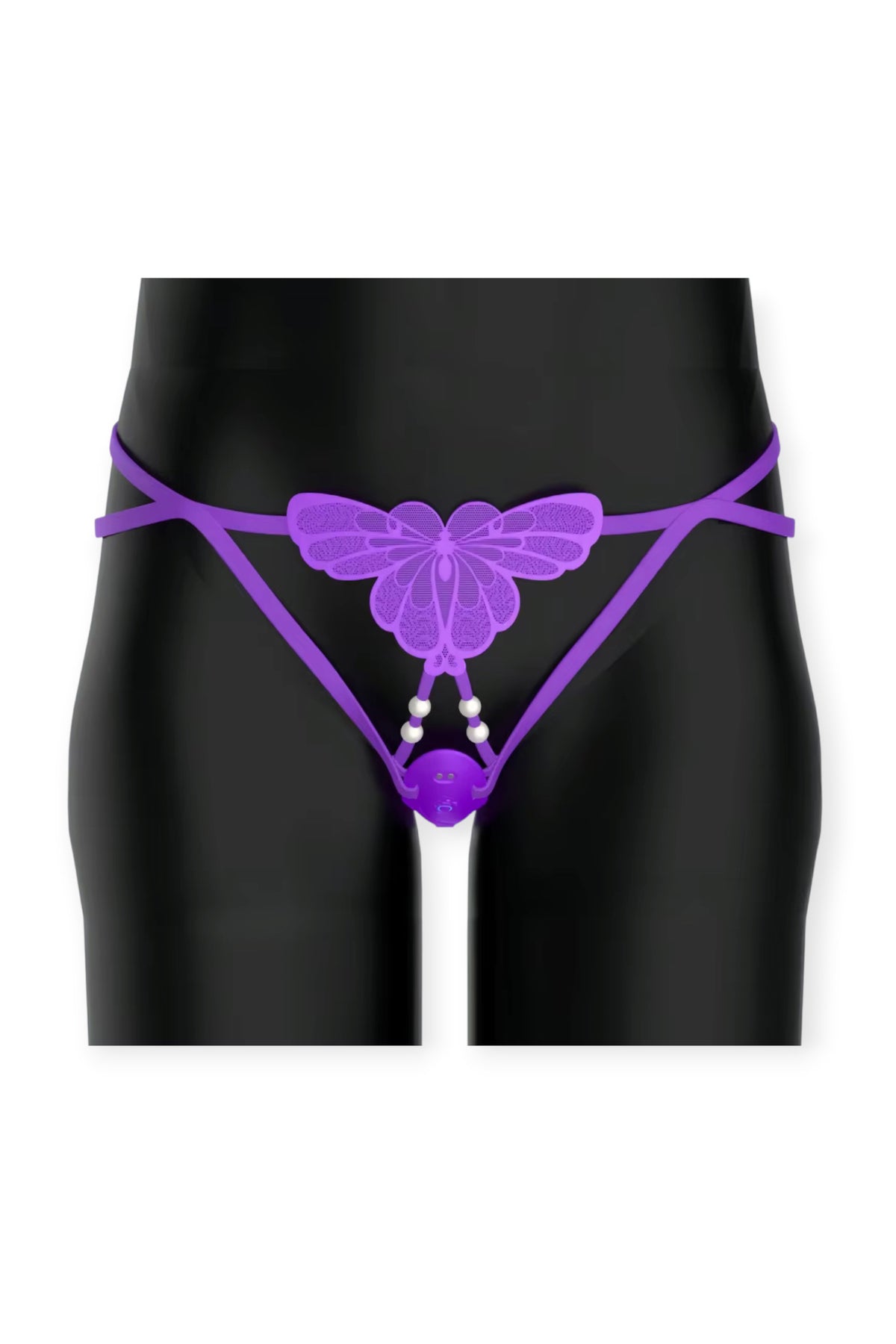 Purple butterfly lingerie thong with wearable clitoral vibrator