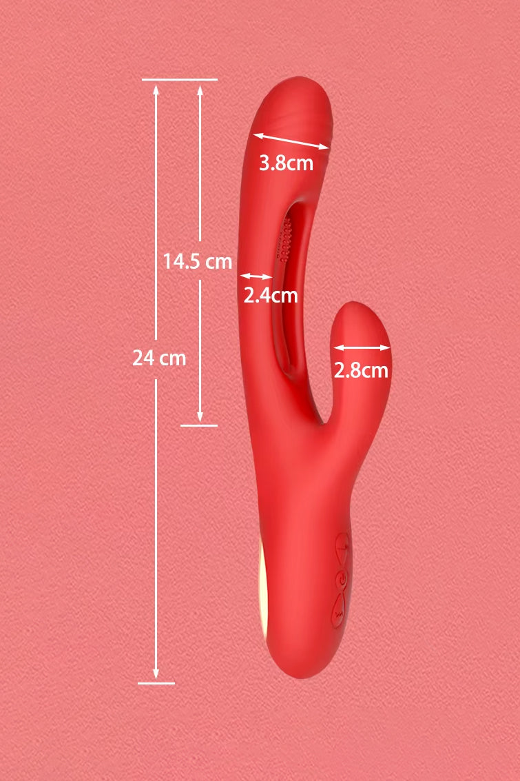 Rabbit vibrator with rhythmic tapping and flapping motion
