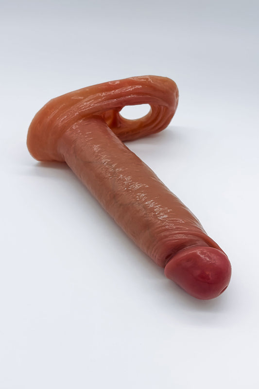 Realistic penis sleeve with built-in testicular locking ring