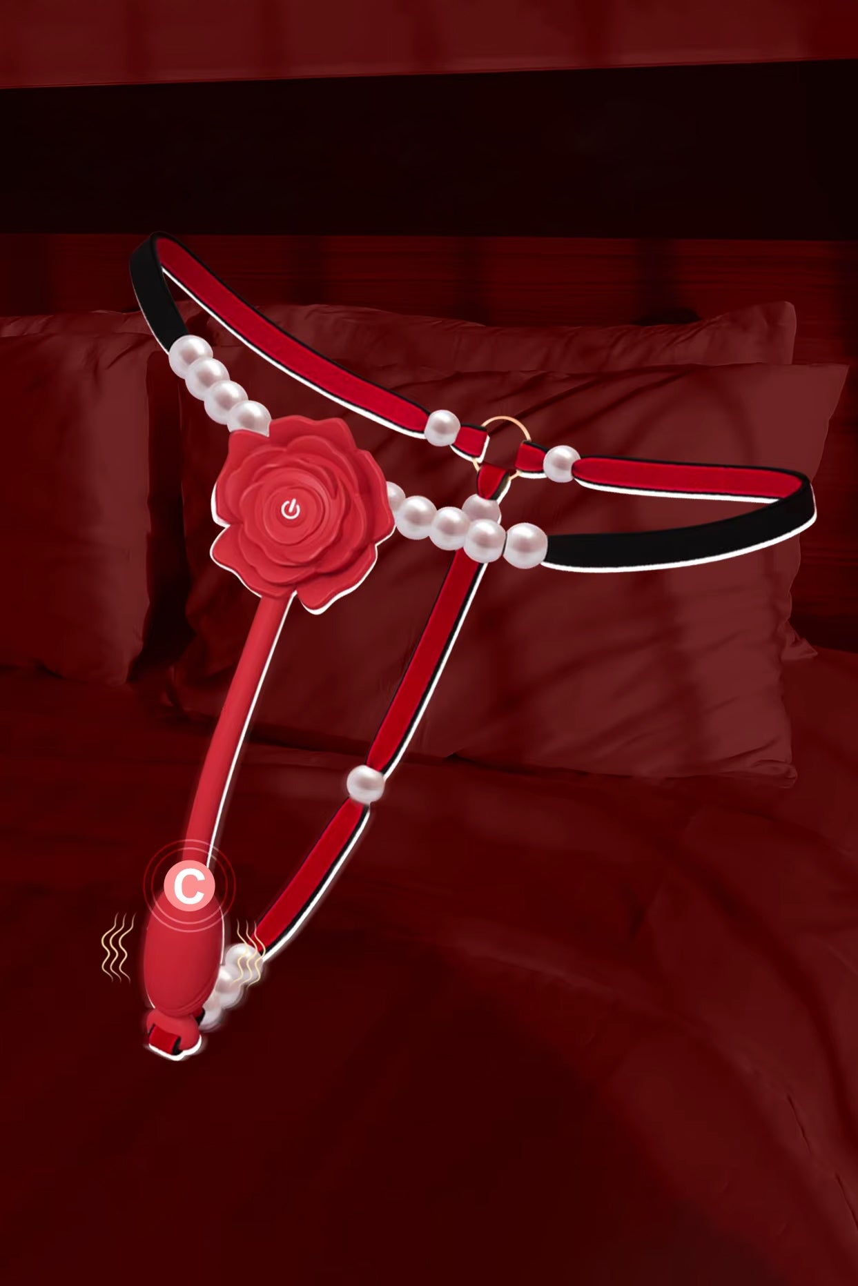 Rechargeable Rose Vibrator Thong with Pearl Beads