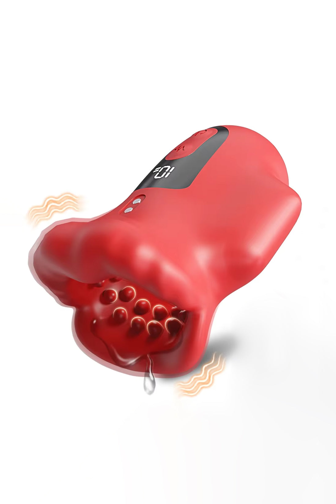 Red men’s vibrating masturbator with lip entrance