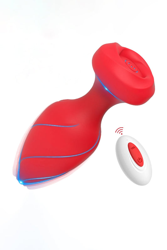 Red vibrating anal plug with remote control USB rechargeable