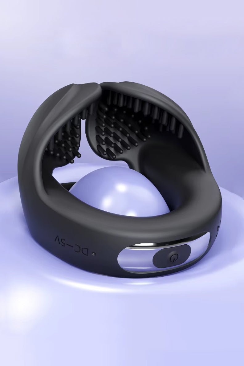 Remote control vibrating cock ring with sack stimulating textured cups