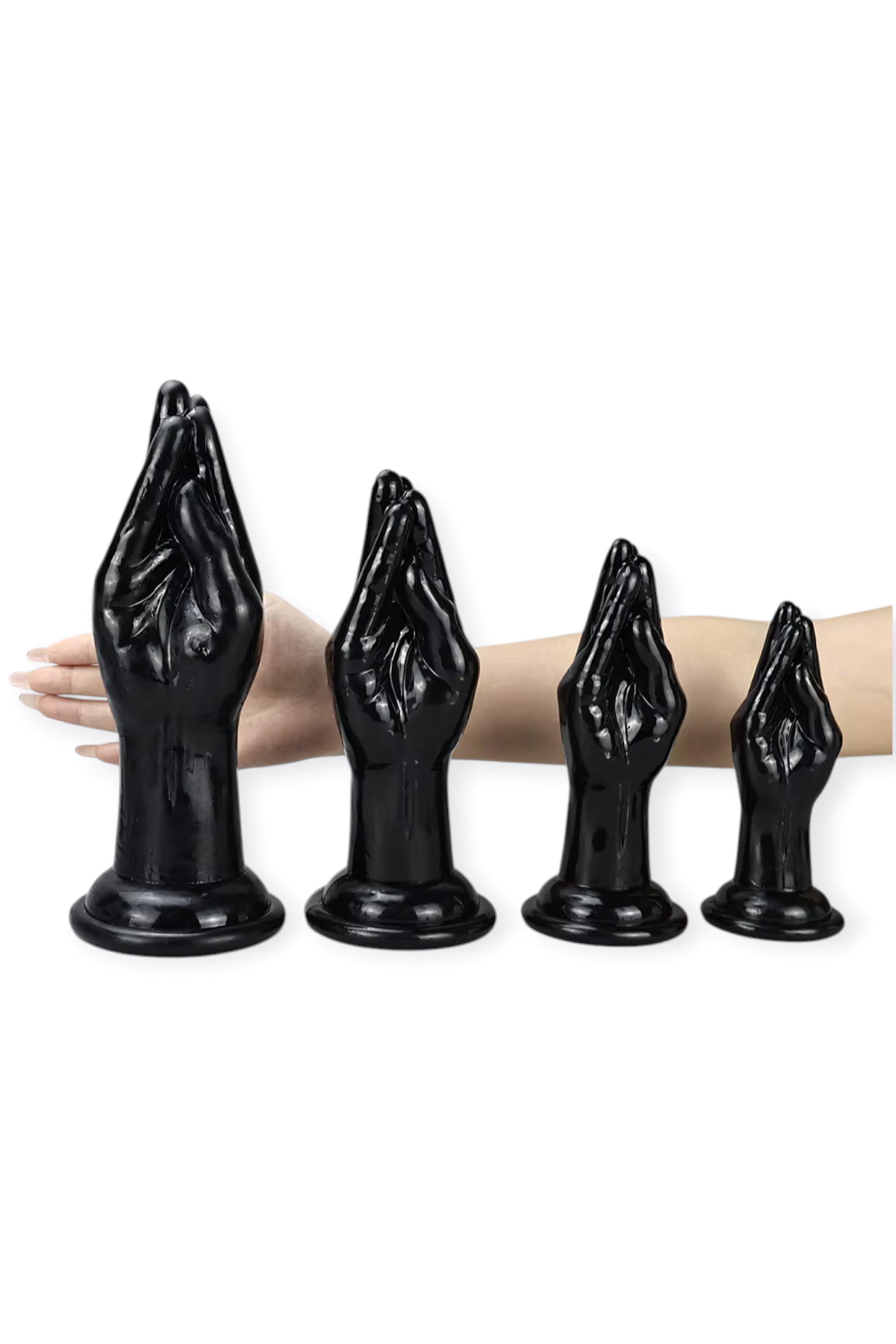 S M L XL black silicone fingers dildo size range