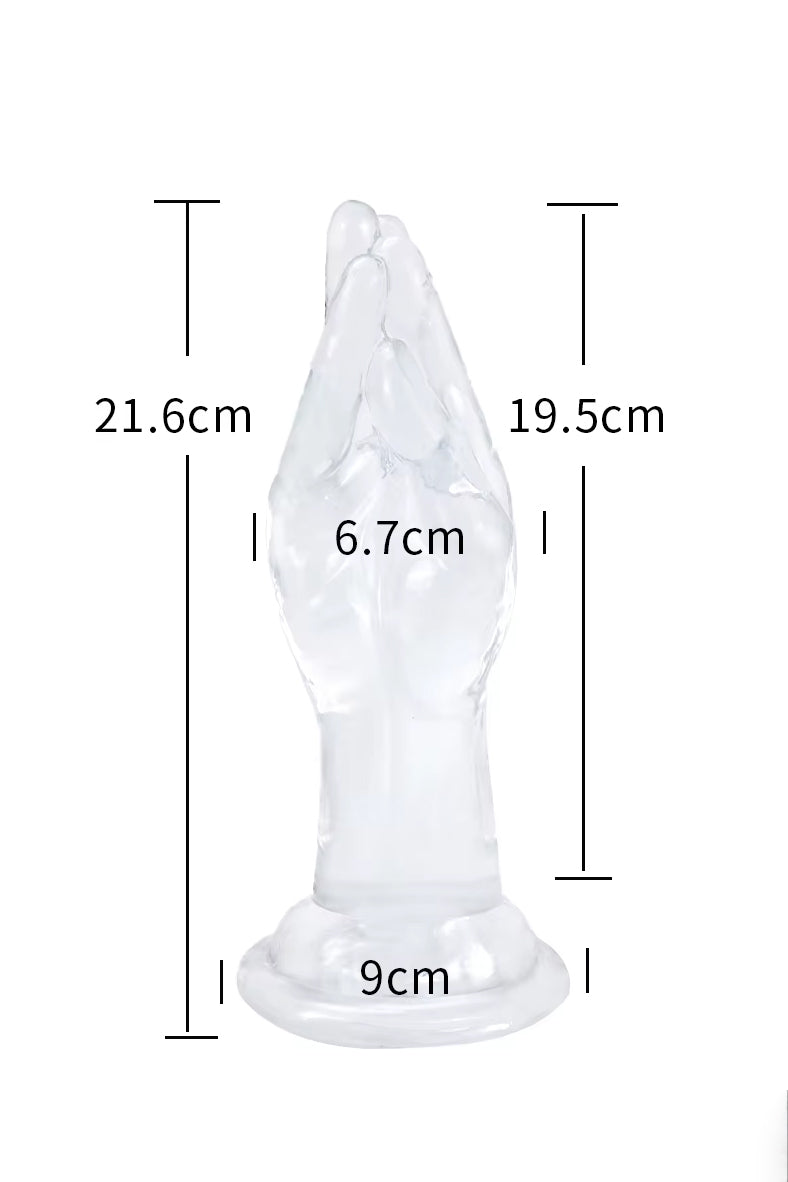 Silicone clear large fingers fisting dildo with suction base measurements 