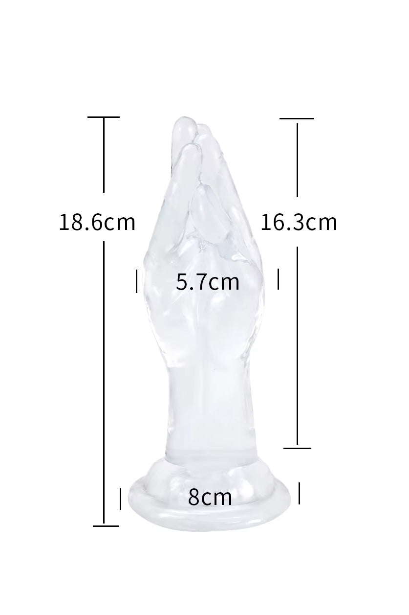 Silicone clear medium fingers fisting dildo with suction base measurements 