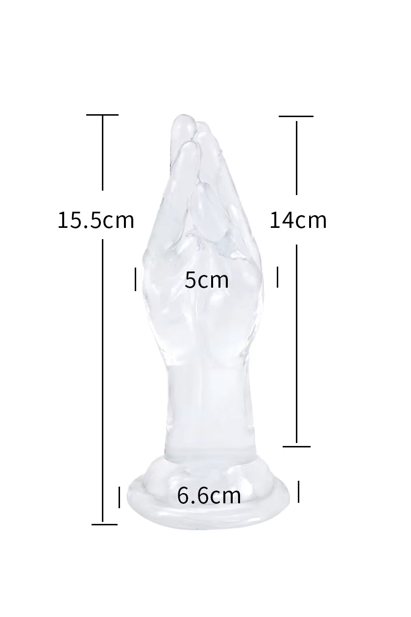 Silicone clear small fingers fisting dildo with suction base measurements 