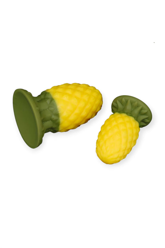 Small and Large pineapple silicone butt plugs with suction cup base, textured anal training plugs made from body-safe silicone