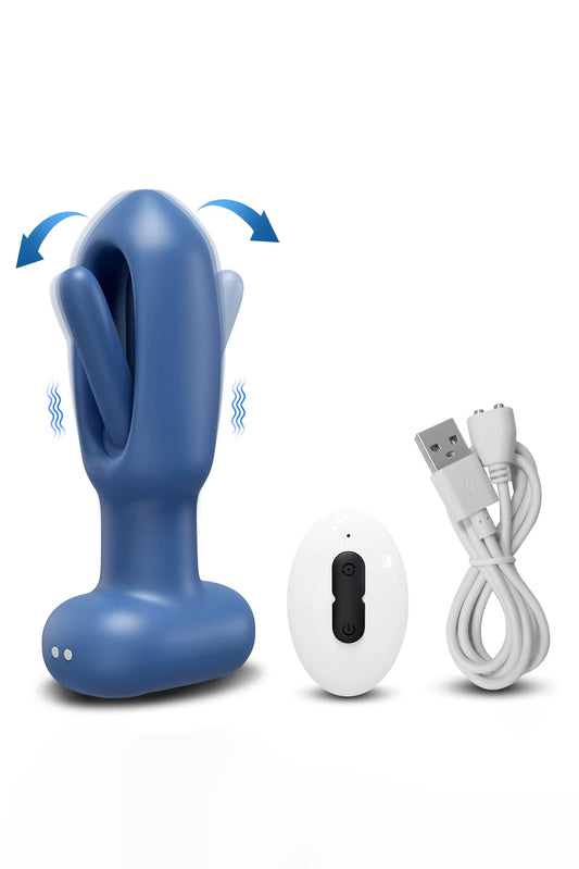 Smart blue anal plug with vibration and thrusting functions controlled via mobile app