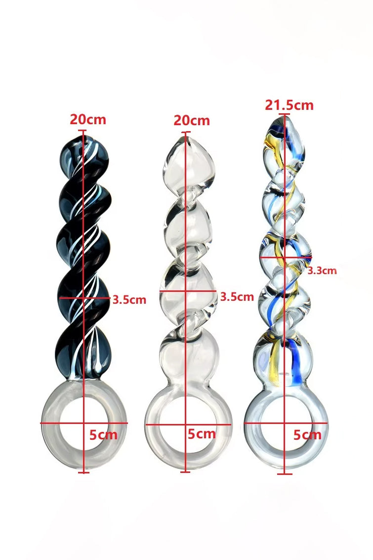 Spiral crystal glass plug with smooth transparent finish