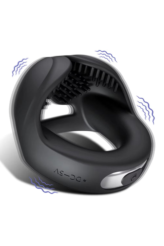 Stretchable vibrating cock ring with testicular stimulation