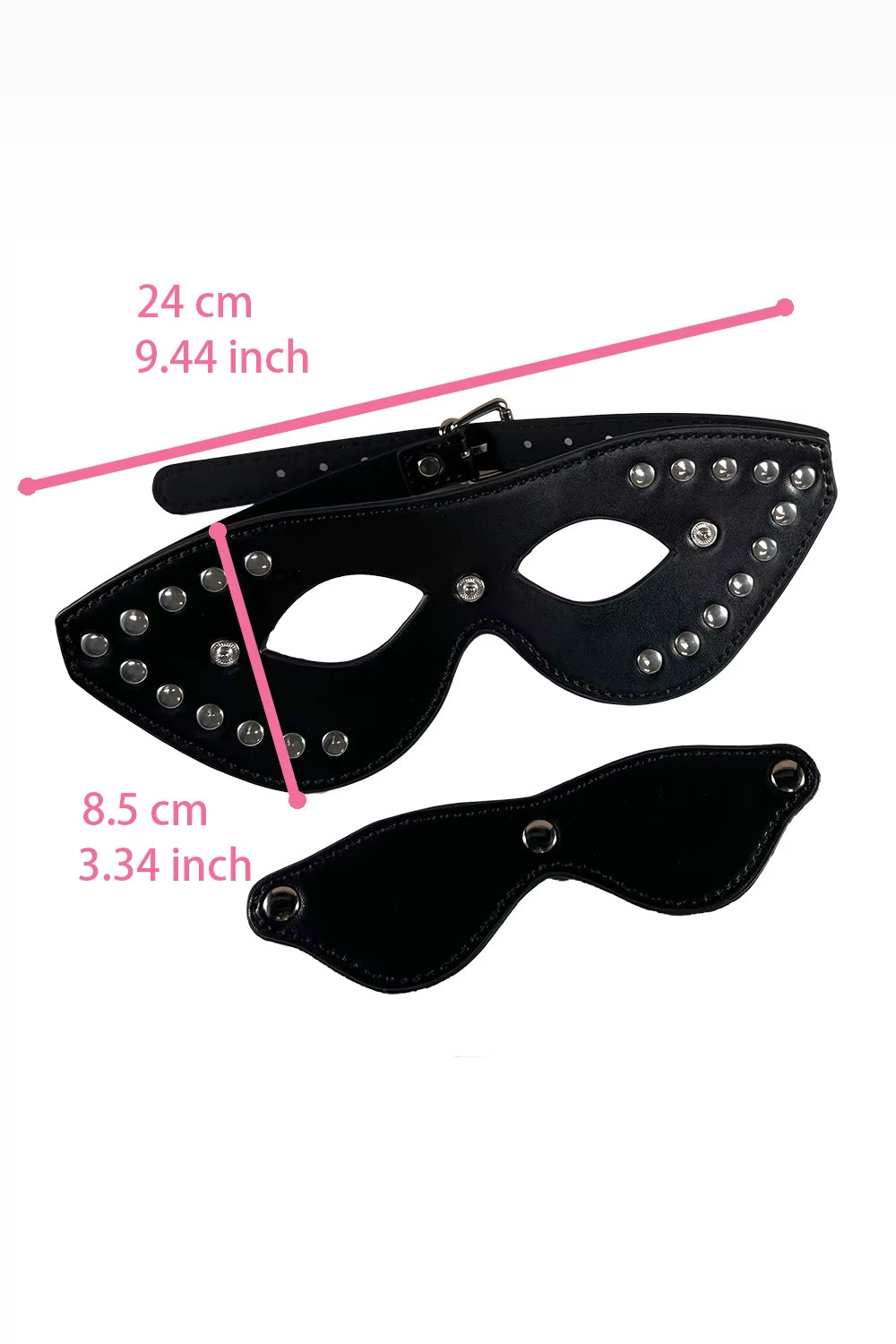 Studded PU Faux leather bondage blindfold adjustable strap BDSM eye mask product photo
