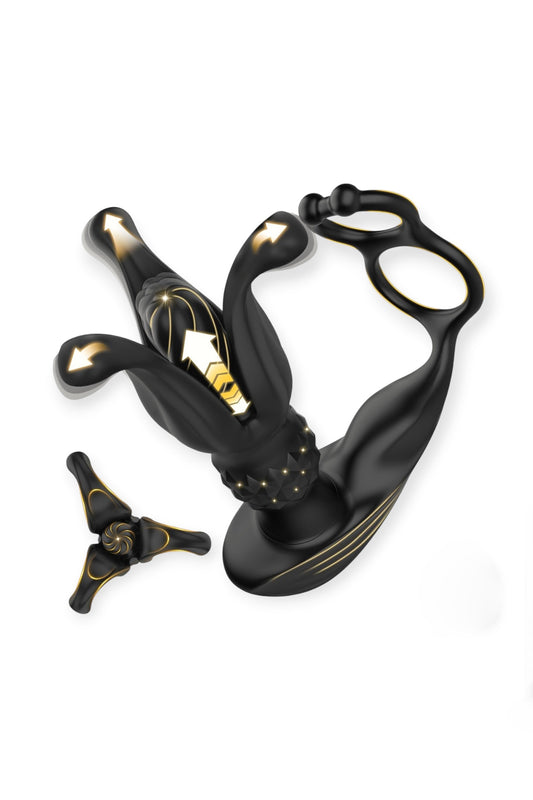 Thrusting expandable butt plug with cock ring and remote control – expanding male toy