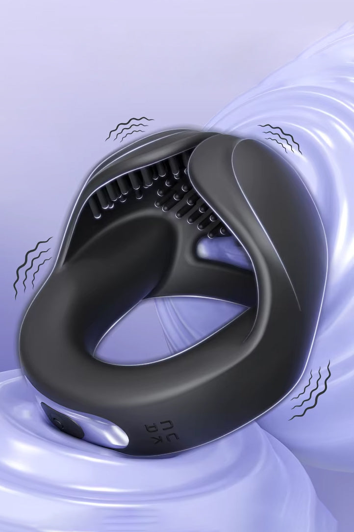 Vibrating cock ring with textured testicle cups