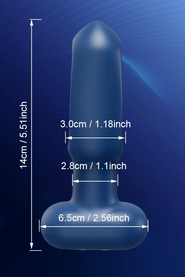 Waterproof silicone butt plug with vibration and thrusting modes and discreet packaging