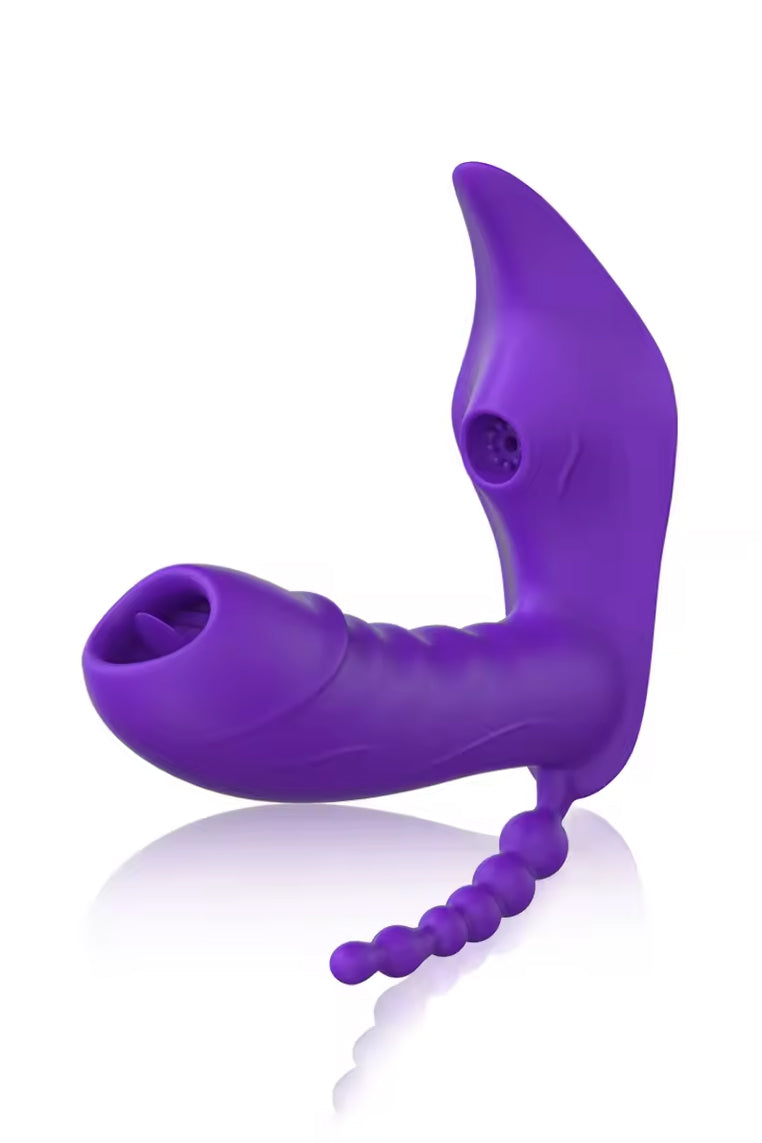 Wearable suction vibrator with licking function and anal beads